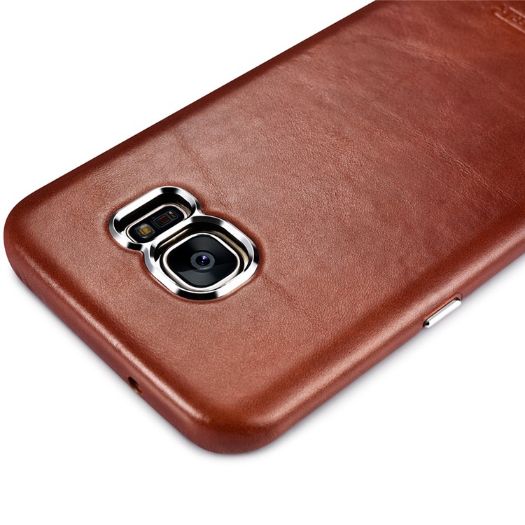 ICARER for Samsung Galaxy S7 edge G935 Retro Genuine Leather Coated Hard Back Cover - Brown-13