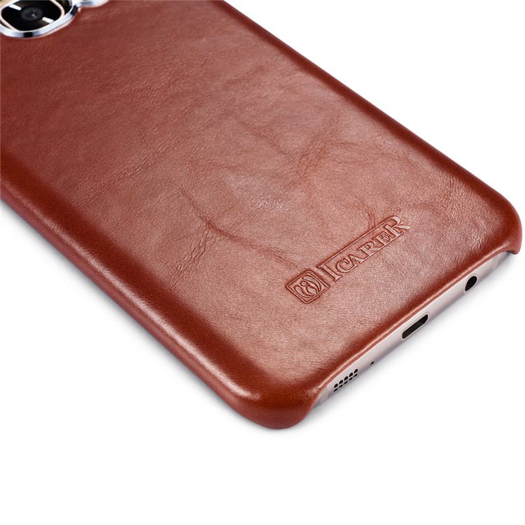 ICARER for Samsung Galaxy S7 edge G935 Retro Genuine Leather Coated Hard Back Cover - Brown-14
