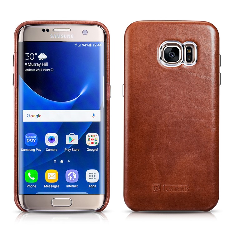 ICARER for Samsung Galaxy S7 edge G935 Retro Genuine Leather Coated Hard Back Cover - Brown-2