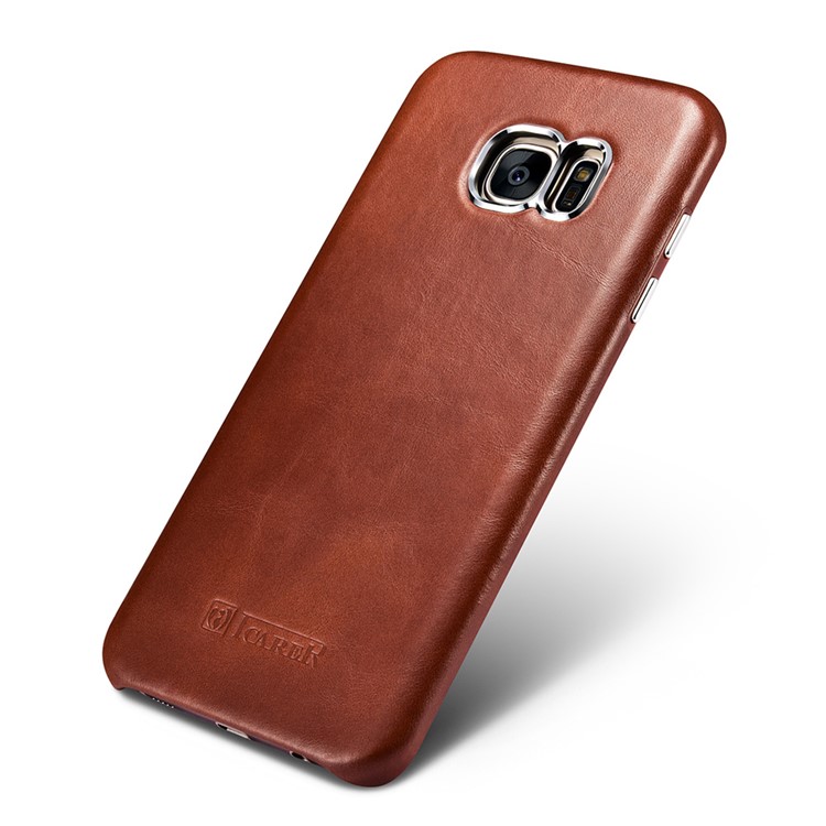 ICARER for Samsung Galaxy S7 edge G935 Retro Genuine Leather Coated Hard Back Cover - Brown-4