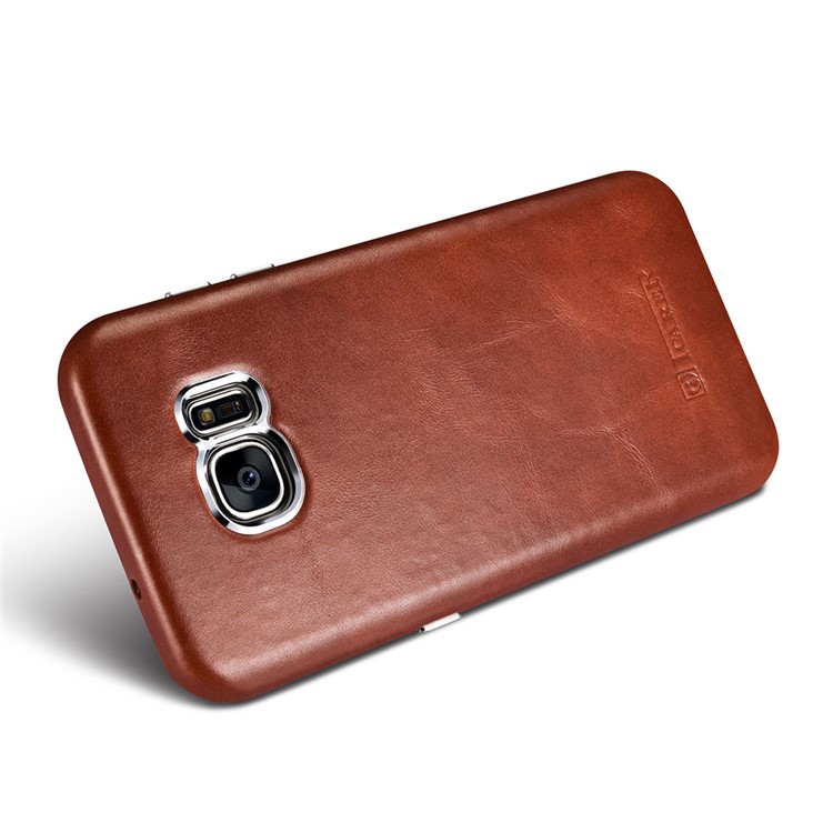 ICARER for Samsung Galaxy S7 edge G935 Retro Genuine Leather Coated Hard Back Cover - Brown-5