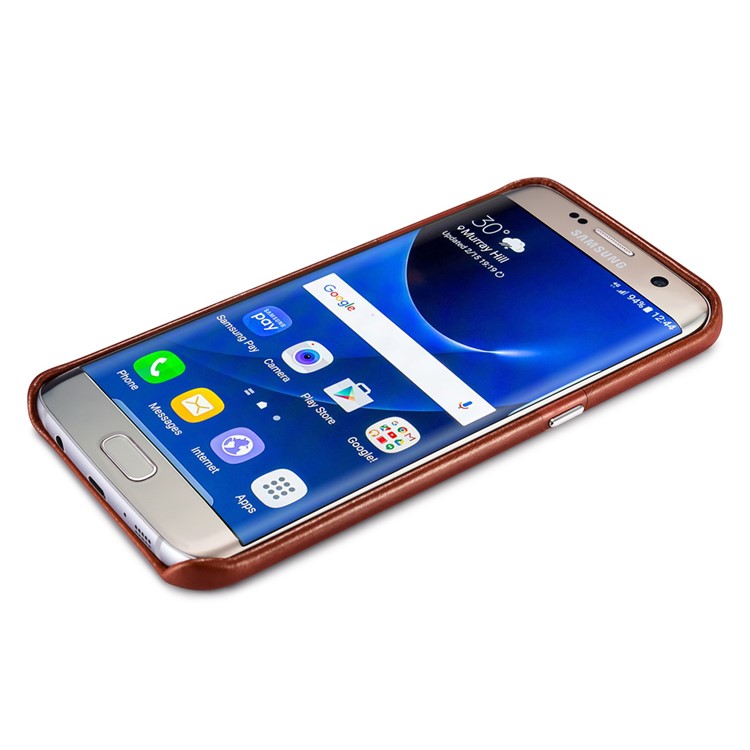 ICARER for Samsung Galaxy S7 edge G935 Retro Genuine Leather Coated Hard Back Cover - Brown-7