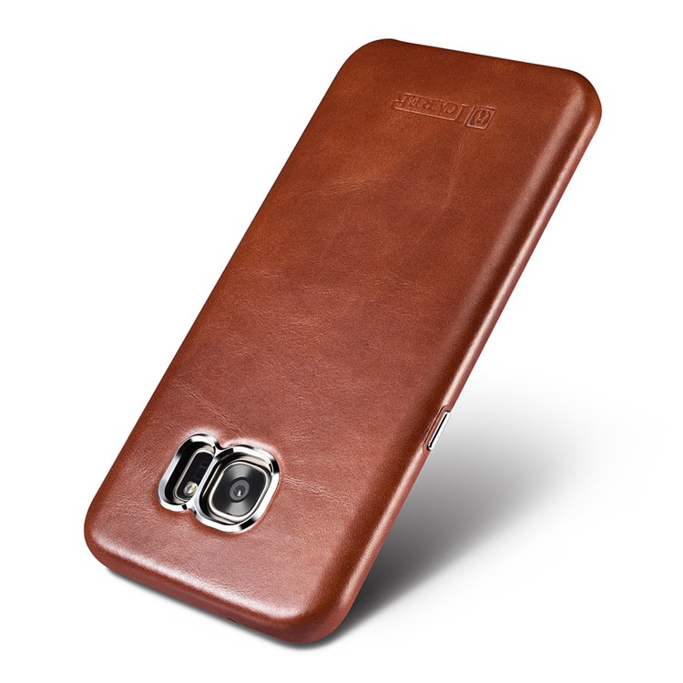 ICARER for Samsung Galaxy S7 edge G935 Retro Genuine Leather Coated Hard Back Cover - Brown-8