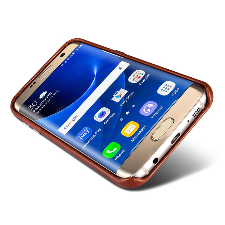 ICARER for Samsung Galaxy S7 edge G935 Retro Genuine Leather Coated Hard Back Cover - Brown-9