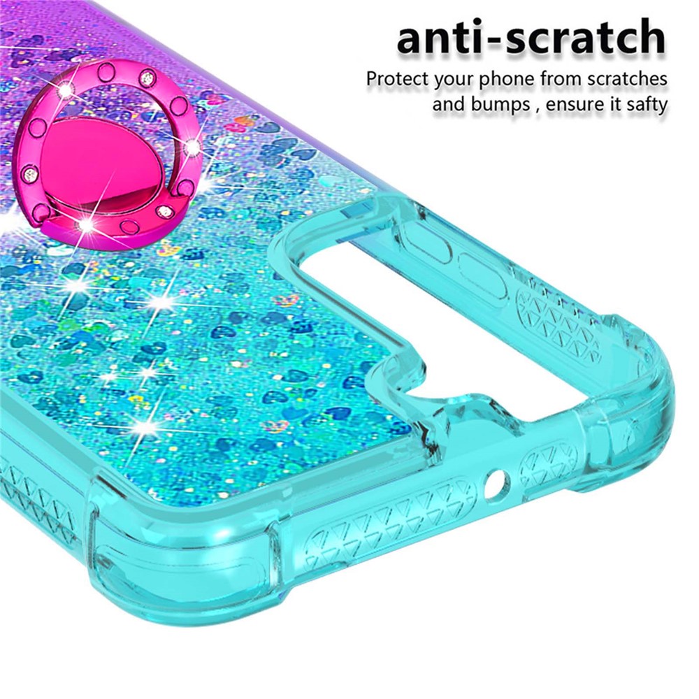 Ring Kickstand Quicksand Flowing Liquid Glitter Soft TPU Gradient Phone Case for Samsung Galaxy S22 Plus - Sky Blue/Purple-3