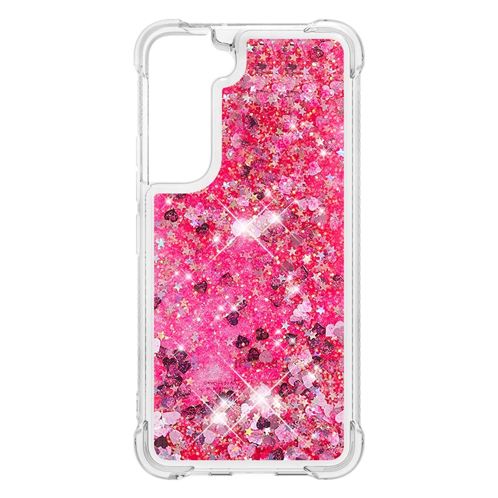 Soft TPU Clear Cover Moving Quicksand Glitter Cute Phone Case for Samsung Galaxy S22 Plus - Pink Hearts-1