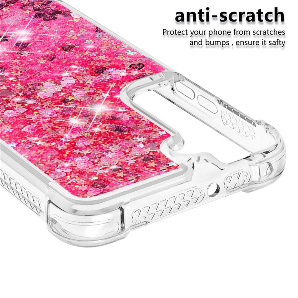 Soft TPU Clear Cover Moving Quicksand Glitter Cute Phone Case for Samsung Galaxy S22 Plus - Pink Hearts-2