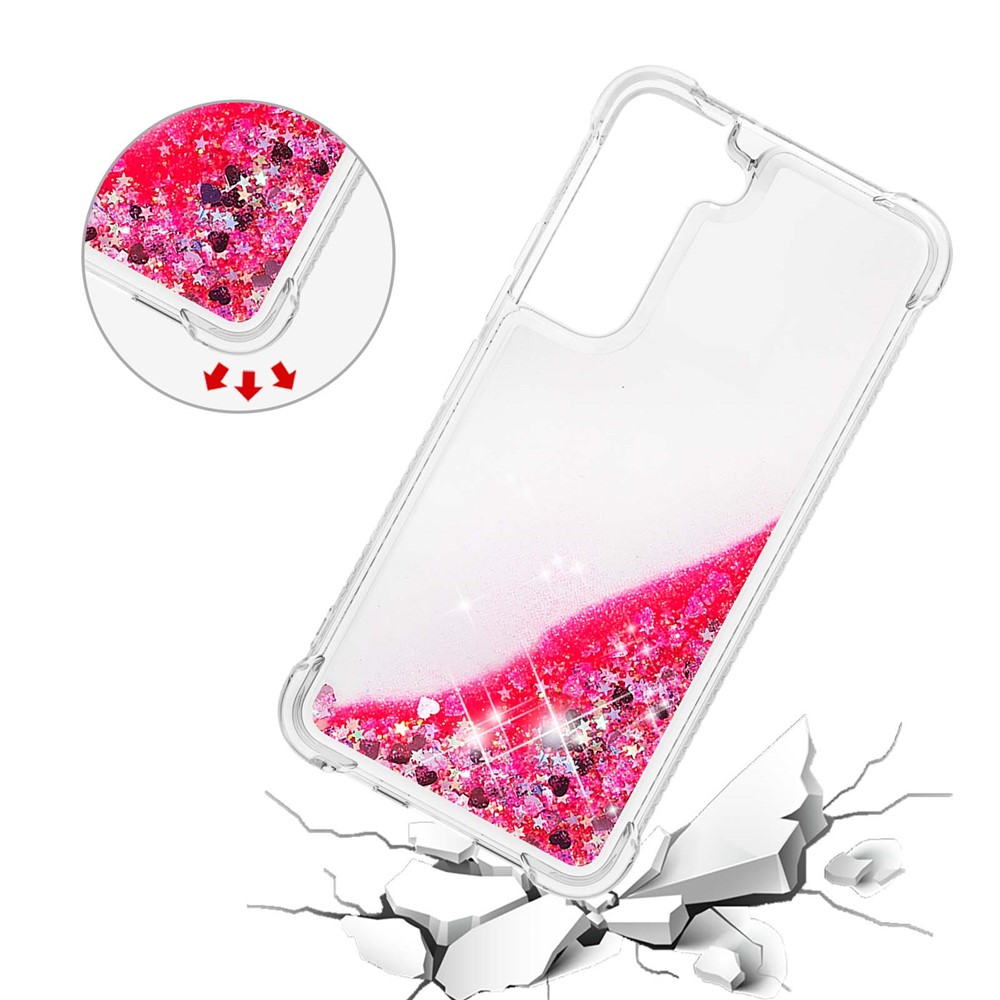 Soft TPU Clear Cover Moving Quicksand Glitter Cute Phone Case for Samsung Galaxy S22 Plus - Pink Hearts-3