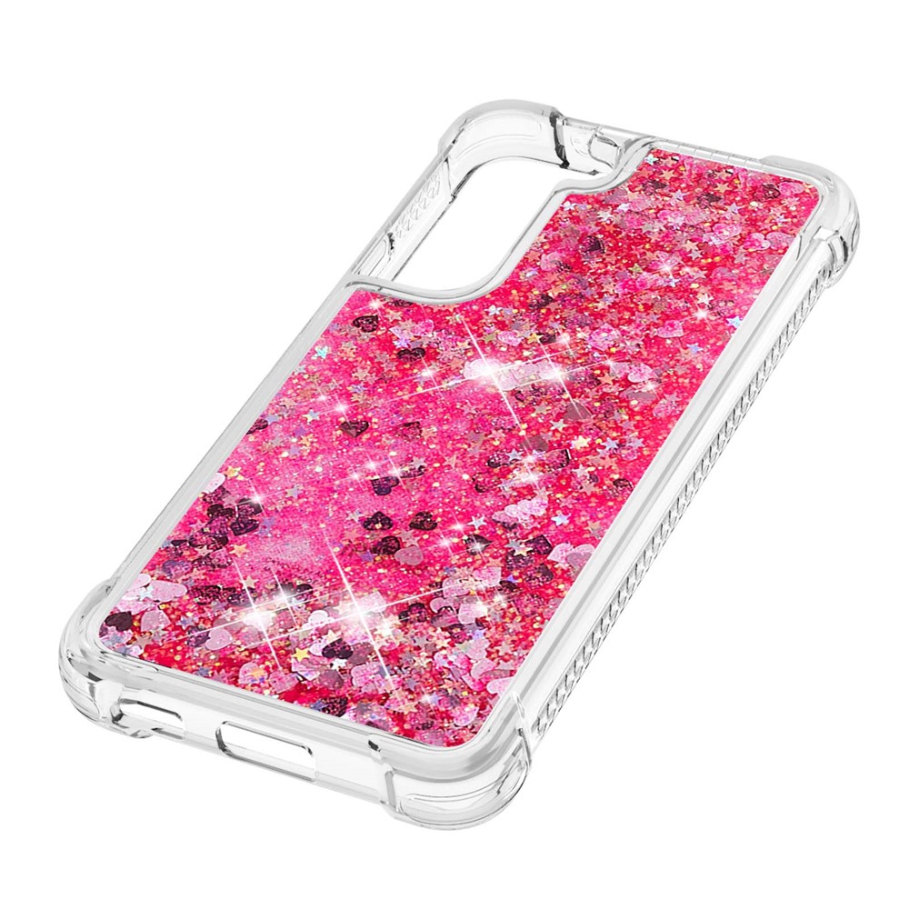 Soft TPU Clear Cover Moving Quicksand Glitter Cute Phone Case for Samsung Galaxy S22 Plus - Pink Hearts-4