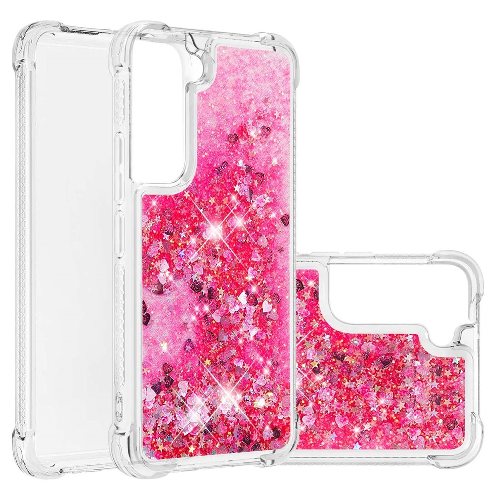 Soft TPU Clear Cover Moving Quicksand Glitter Cute Phone Case for Samsung Galaxy S22 Plus - Pink Hearts-6