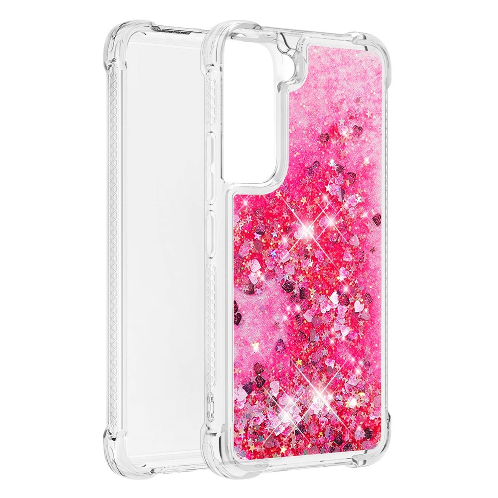 Soft TPU Clear Cover Moving Quicksand Glitter Cute Phone Case for Samsung Galaxy S22 Plus - Pink Hearts-7
