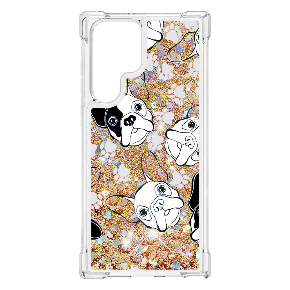 Pattern Printing Design Fashion Flowing Quicksand TPU Phone Case for Samsung Galaxy S22 Ultra - Back/White Puppy-1