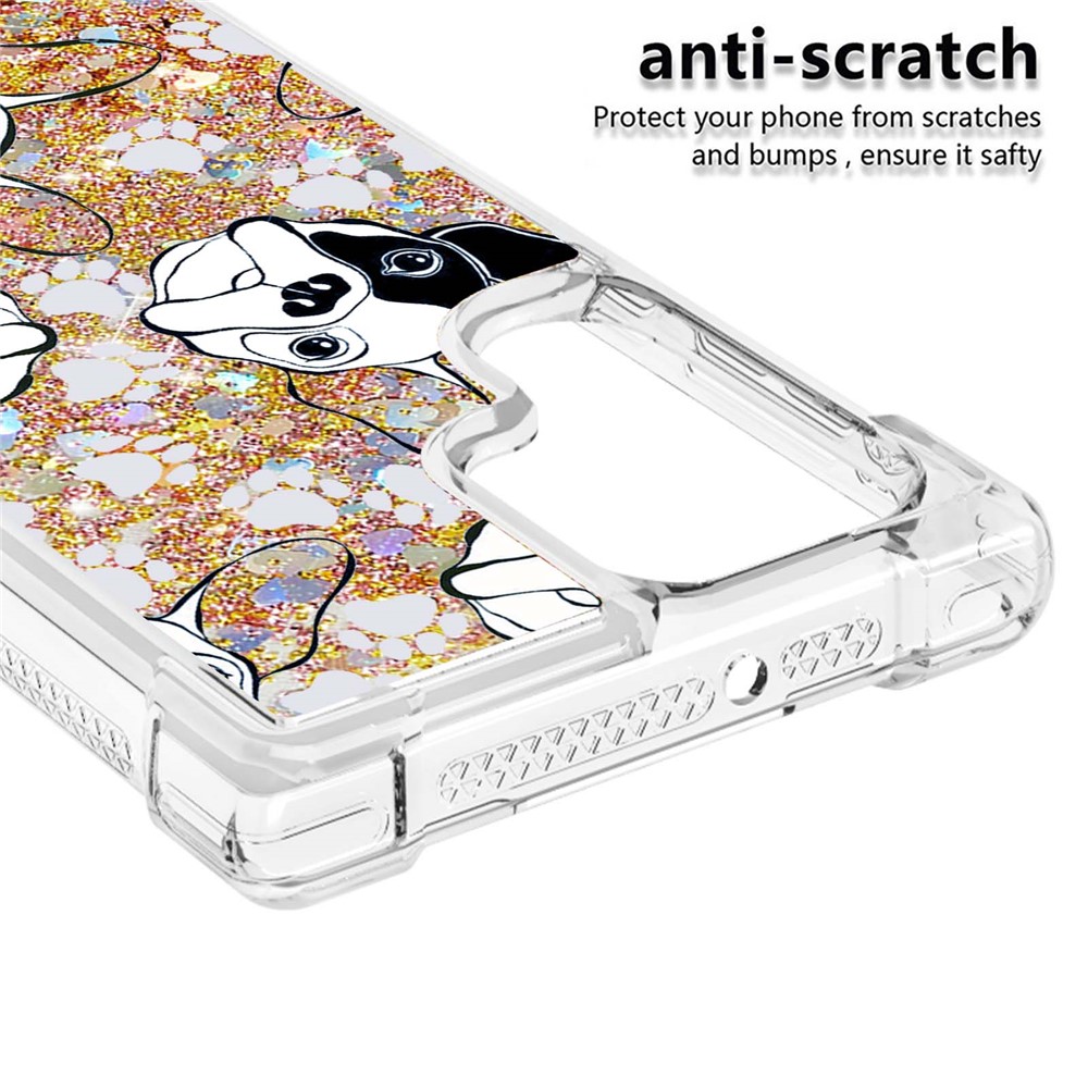 Pattern Printing Design Fashion Flowing Quicksand TPU Phone Case for Samsung Galaxy S22 Ultra - Back/White Puppy-2