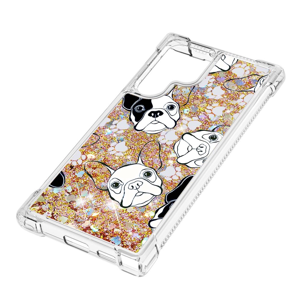 Pattern Printing Design Fashion Flowing Quicksand TPU Phone Case for Samsung Galaxy S22 Ultra - Back/White Puppy-4