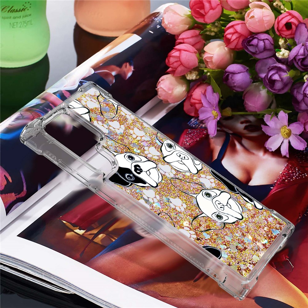 Pattern Printing Design Fashion Flowing Quicksand TPU Phone Case for Samsung Galaxy S22 Ultra - Back/White Puppy-5