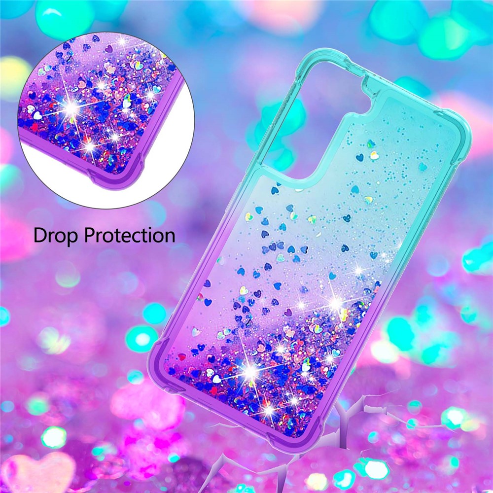 Gradient Quicksand Series Soft TPU Liquid Floating Protective Phone Case for Samsung Galaxy S22 - Sky Blue/Purple-3