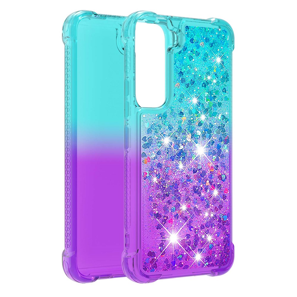 Gradient Quicksand Series Soft TPU Liquid Floating Protective Phone Case for Samsung Galaxy S22 - Sky Blue/Purple-6