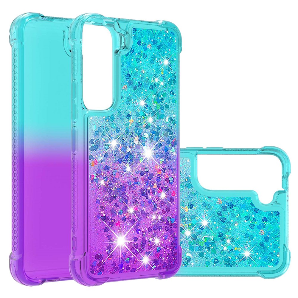 Gradient Quicksand Series Soft TPU Liquid Floating Protective Phone Case for Samsung Galaxy S22 - Sky Blue/Purple-7