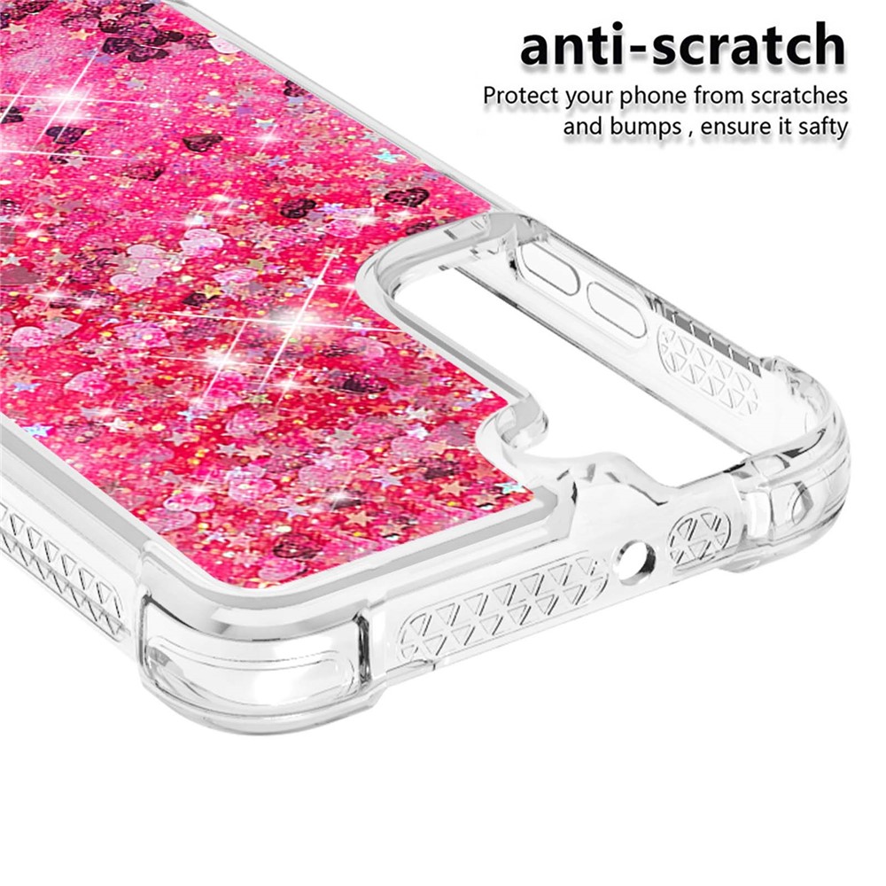Moving Quicksand Glitter Cover TPU Cute Clear Phone Case for Samsung Galaxy S22 - Pink Hearts-2