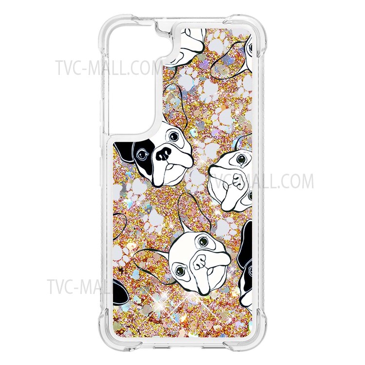 Glitter Quicksand Clear TPU Pattern Printing Protective Phone Case for Samsung Galaxy S22 - Back/White Puppy-1