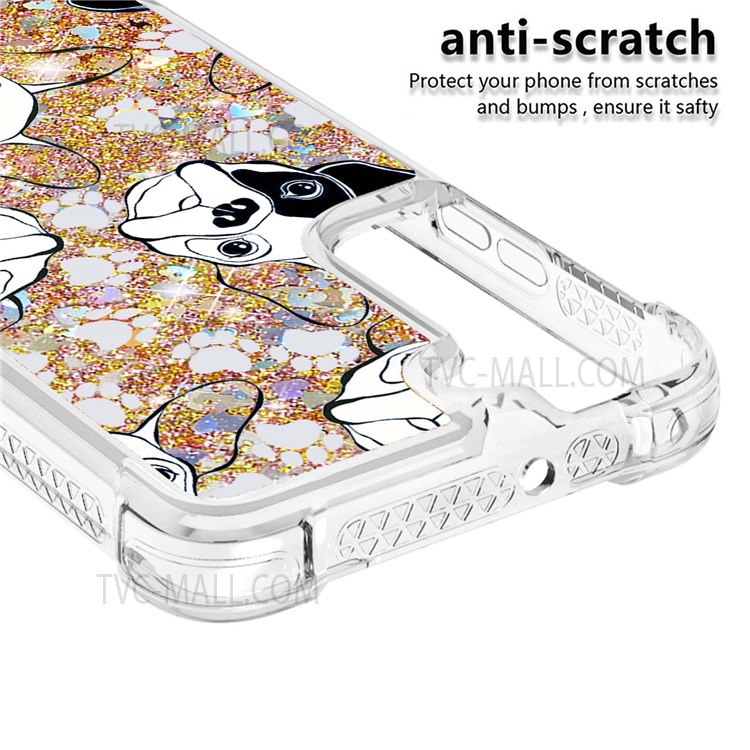 Glitter Quicksand Clear TPU Pattern Printing Protective Phone Case for Samsung Galaxy S22 - Back/White Puppy-2