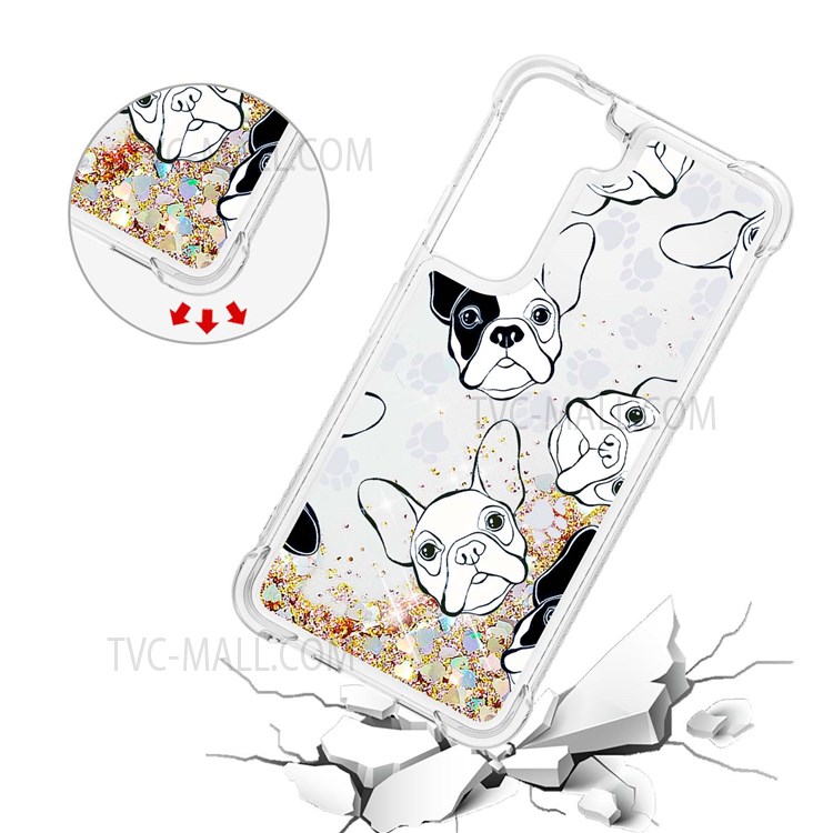 Glitter Quicksand Clear TPU Pattern Printing Protective Phone Case for Samsung Galaxy S22 - Back/White Puppy-3