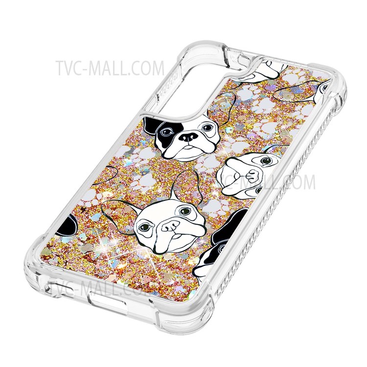 Glitter Quicksand Clear TPU Pattern Printing Protective Phone Case for Samsung Galaxy S22 - Back/White Puppy-4