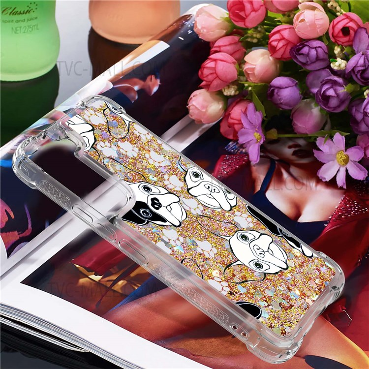 Glitter Quicksand Clear TPU Pattern Printing Protective Phone Case for Samsung Galaxy S22 - Back/White Puppy-5