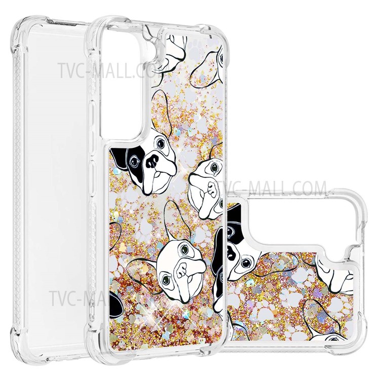Glitter Quicksand Clear TPU Pattern Printing Protective Phone Case for Samsung Galaxy S22 - Back/White Puppy-6