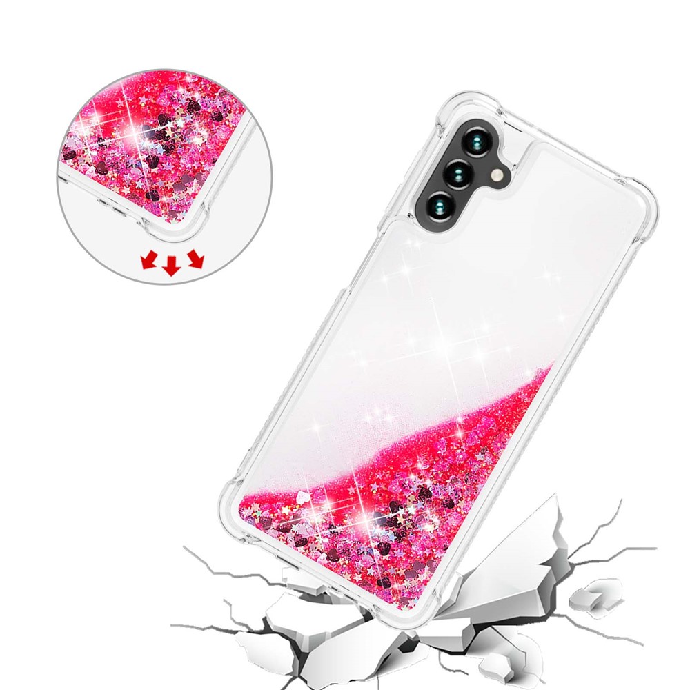 Quicksand Flowing Moving Glitter Flexible TPU Shockproof Cute Phone Case for Samsung Galaxy A13 5G - Pink Hearts-4