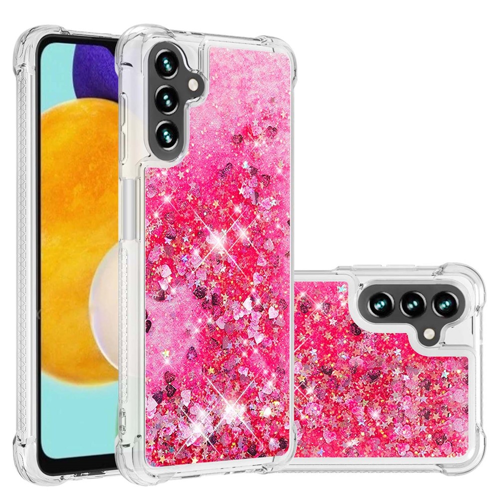 Quicksand Flowing Moving Glitter Flexible TPU Shockproof Cute Phone Case for Samsung Galaxy A13 5G - Pink Hearts-6