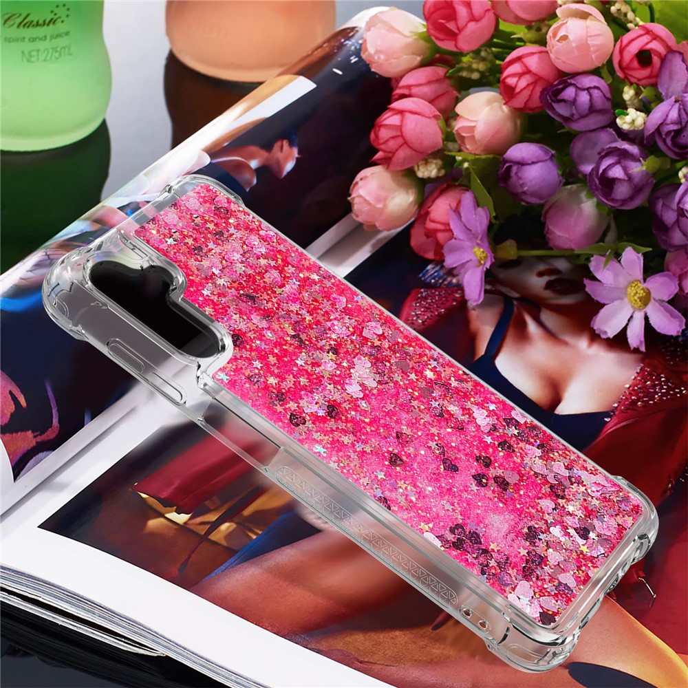 Quicksand Flowing Moving Glitter Flexible TPU Shockproof Cute Phone Case for Samsung Galaxy A13 5G - Pink Hearts-7