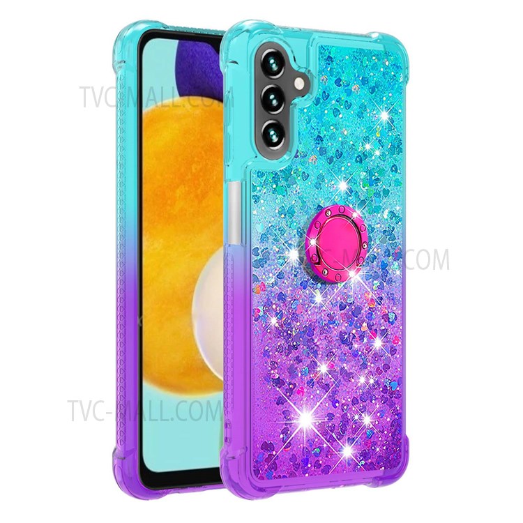 Gradient Quicksand Series Soft TPU Reinforced Corners Protective Phone Case with Ring Kickstand for Samsung Galaxy A13 5G - Sky Blue/Purple-1