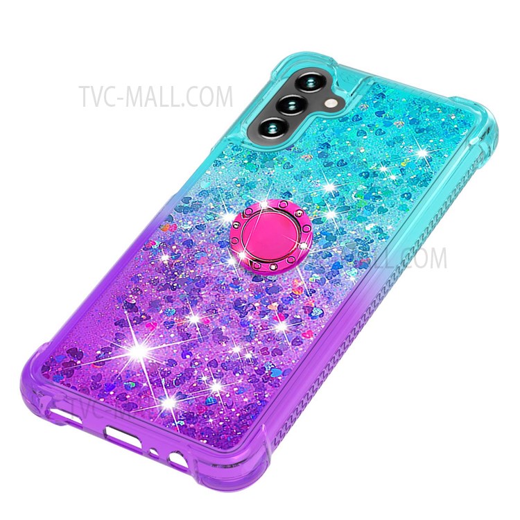 Gradient Quicksand Series Soft TPU Reinforced Corners Protective Phone Case with Ring Kickstand for Samsung Galaxy A13 5G - Sky Blue/Purple-5
