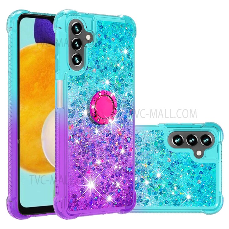 Gradient Quicksand Series Soft TPU Reinforced Corners Protective Phone Case with Ring Kickstand for Samsung Galaxy A13 5G - Sky Blue/Purple-6