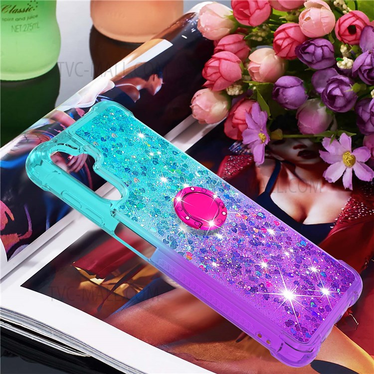 Gradient Quicksand Series Soft TPU Reinforced Corners Protective Phone Case with Ring Kickstand for Samsung Galaxy A13 5G - Sky Blue/Purple-7