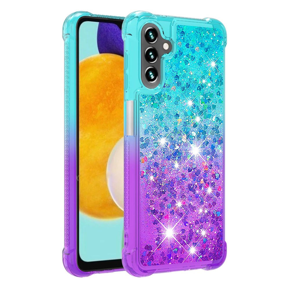 Glitter Quicksand Effect Gradient Color Soft TPU Clear Cute Phone Case for Samsung Galaxy A13 5G - Sky Blue/Purple-1