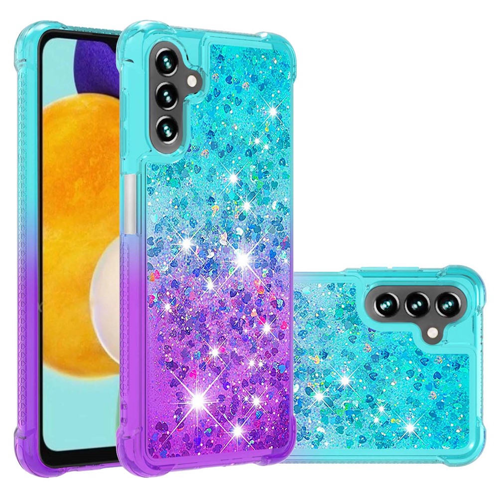 Glitter Quicksand Effect Gradient Color Soft TPU Clear Cute Phone Case for Samsung Galaxy A13 5G - Sky Blue/Purple-5