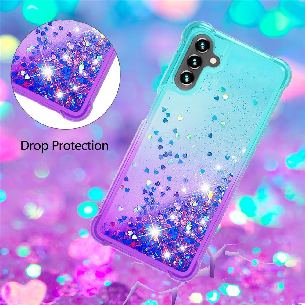 Glitter Quicksand Effect Gradient Color Soft TPU Clear Cute Phone Case for Samsung Galaxy A13 5G - Sky Blue/Purple-6