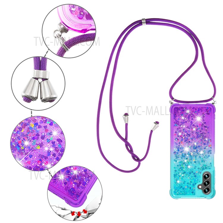 Gradient Flowing Liquid Quicksand Flowing Waterfall TPU Phone Case with Lanyard for Samsung Galaxy A13 5G - Sky Blue/Purple-5