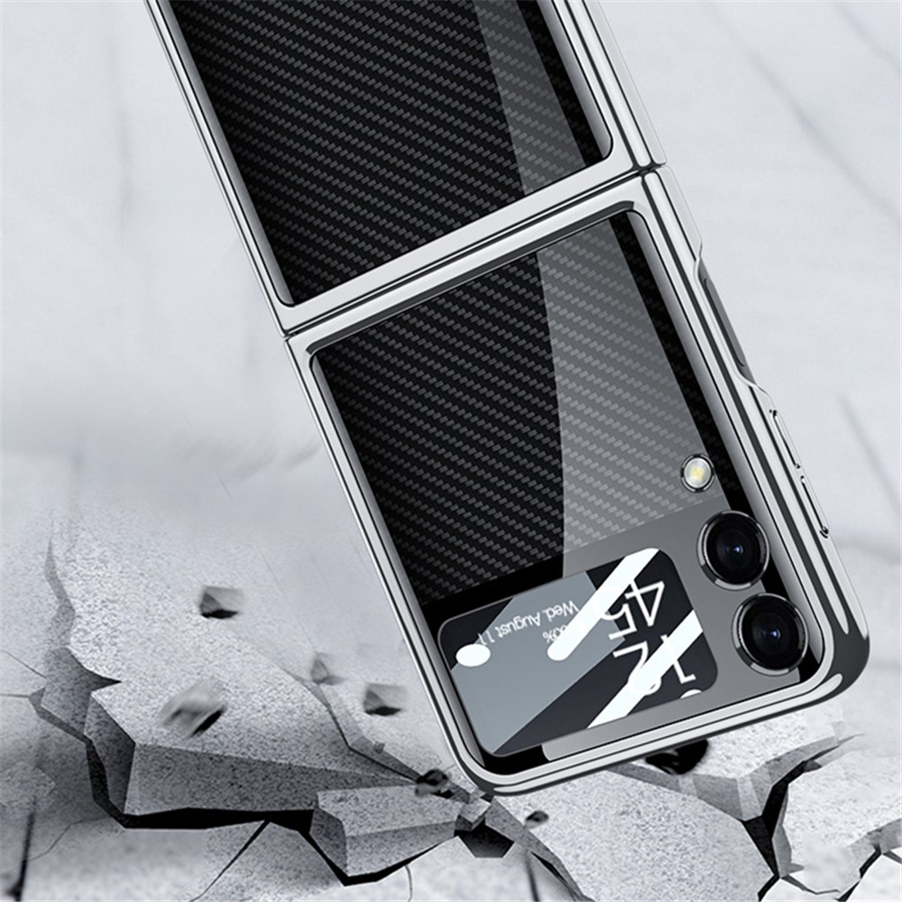 All-in-One PC Phone Shell Tempered Glass Ultra Slim Flip Phone Case for Samsung Galaxy Z Flip3 5G - Silver/Carbon Fiber Texture-3