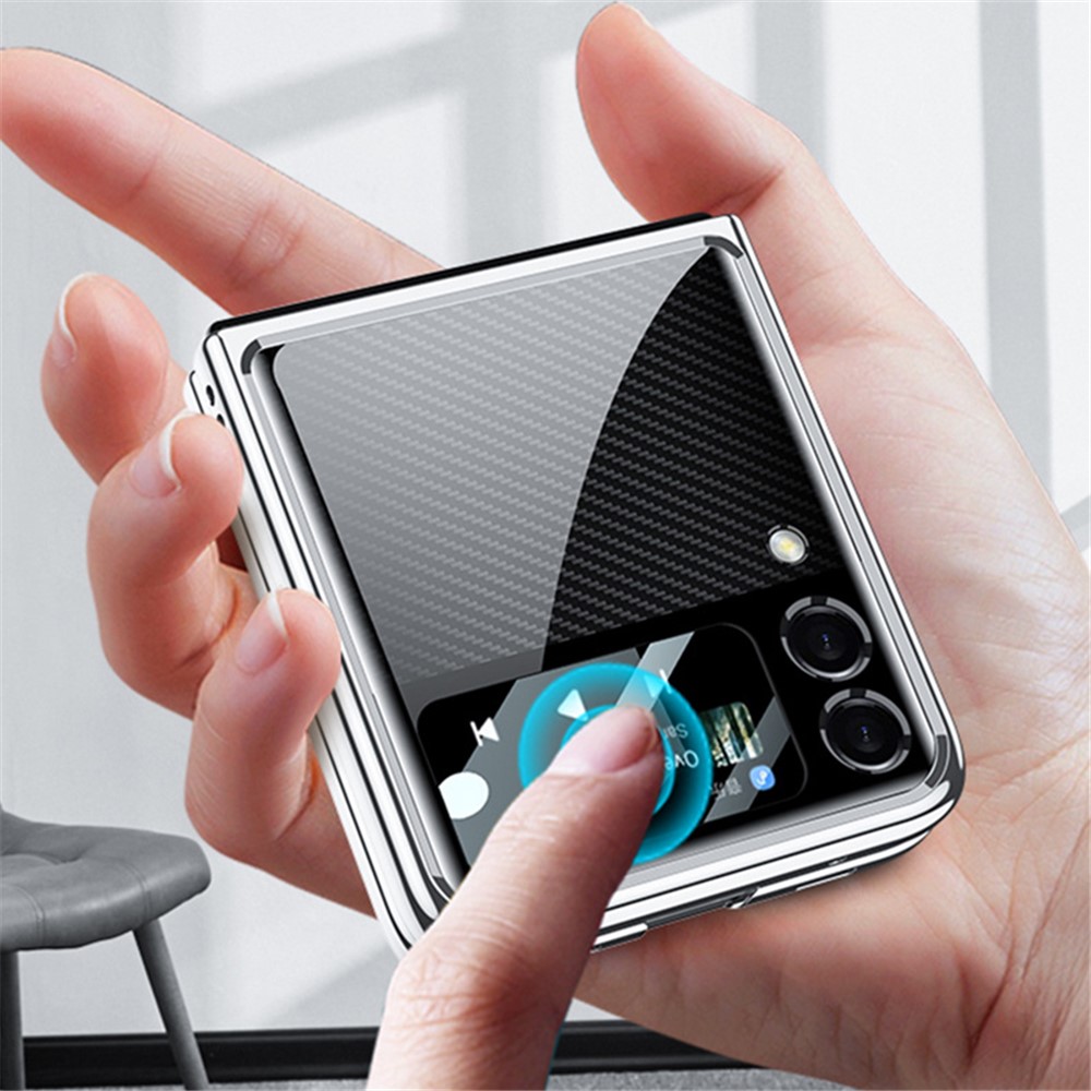All-in-One PC Phone Shell Tempered Glass Ultra Slim Flip Phone Case for Samsung Galaxy Z Flip3 5G - Silver/Carbon Fiber Texture-4