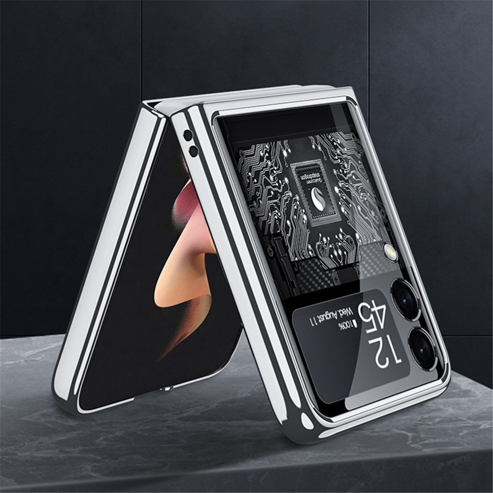 All-in-One PC Phone Shell Tempered Glass Ultra Slim Flip Phone Case for Samsung Galaxy Z Flip3 5G - Silver/Carbon Fiber Texture-6
