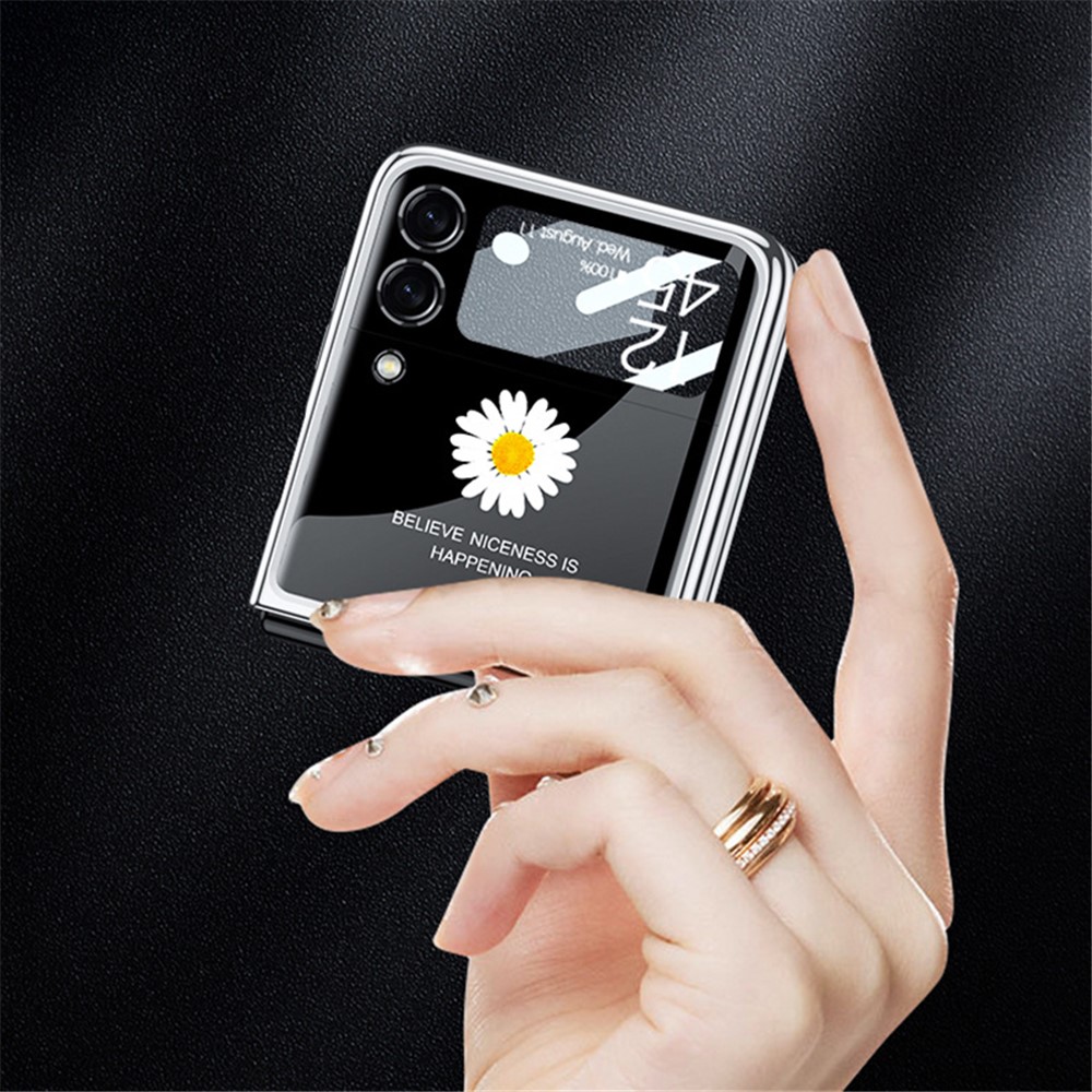 All-in-One PC Phone Shell Tempered Glass Ultra Slim Flip Phone Case for Samsung Galaxy Z Flip3 5G - Silver/Carbon Fiber Texture-7