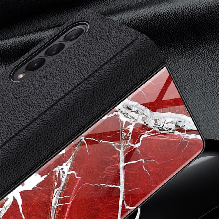 PU Leather + PC Phone Case Marble Pattern Tempered Glass Phone Protective Case for Samsung Galaxy Z Fold3 5G - Black/Marble 01-6