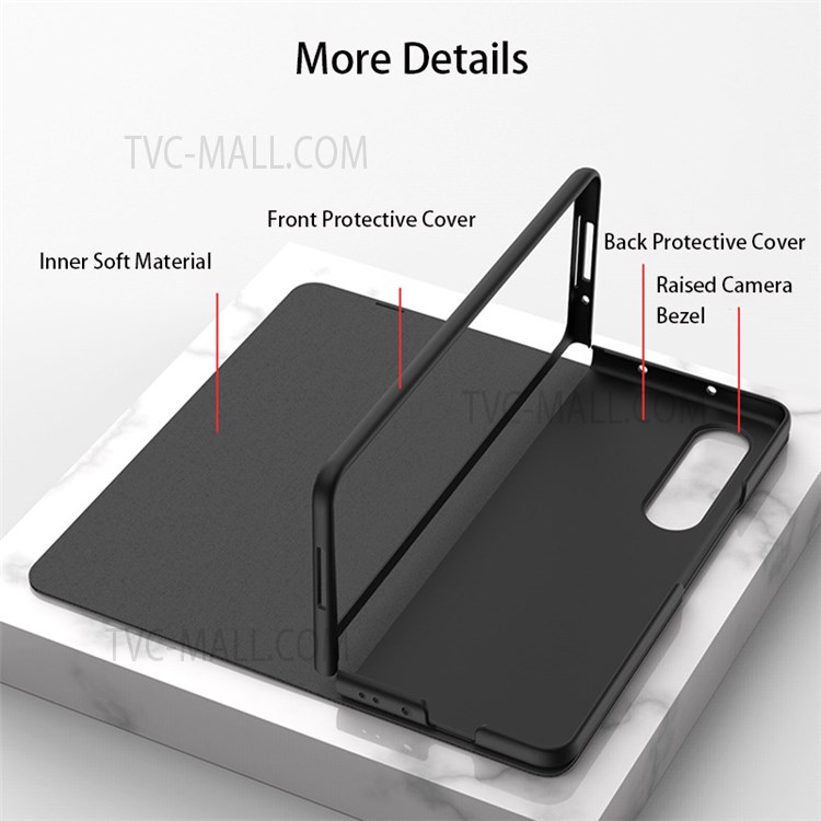 PU Leather + PC Phone Case Marble Pattern Tempered Glass Phone Protective Case for Samsung Galaxy Z Fold3 5G - Black/Marble 01-8