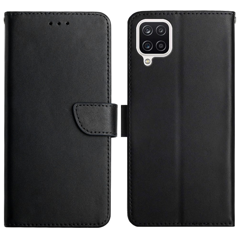 Nappa Texture Anti-fingerprint Shockproof Genuine Leather Wallet Stand Protective Phone Case for Samsung Galaxy A12/M12 - Black-1