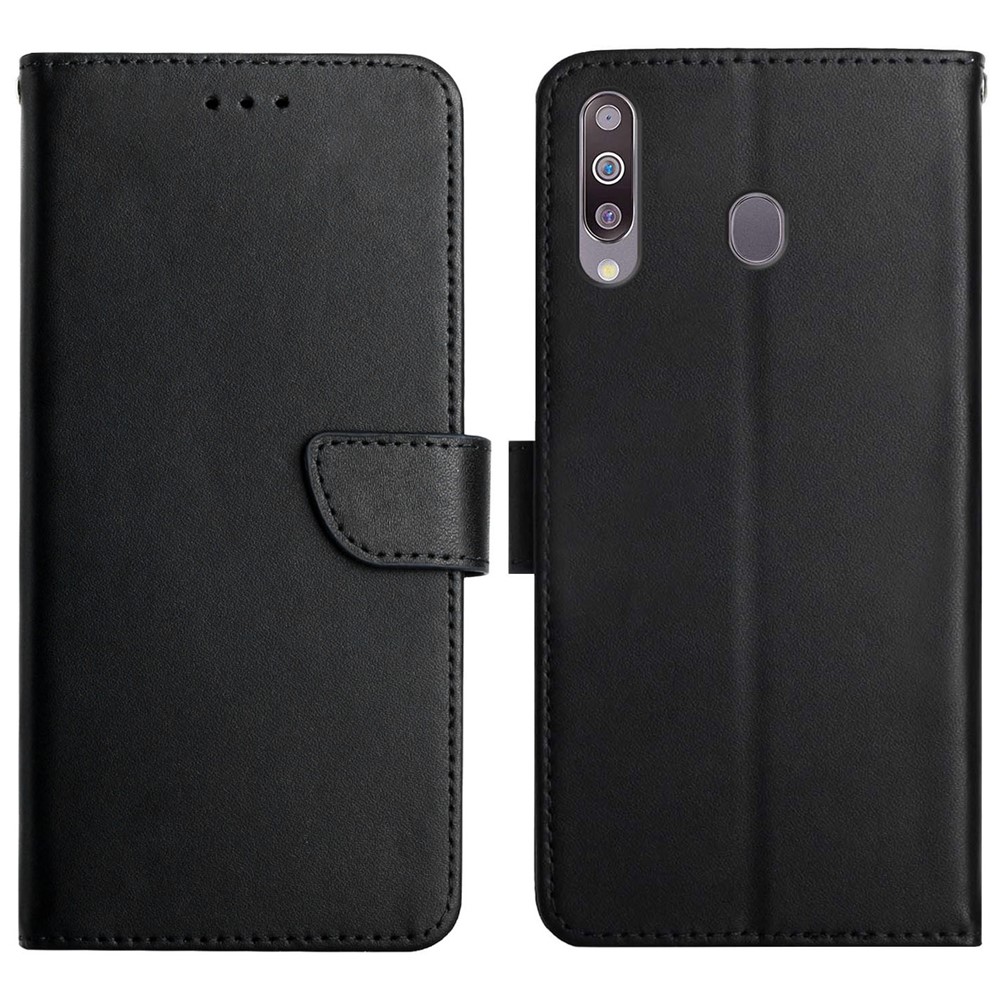 Nappa Texture Shockproof Shell Genuine Leather Wallet Stand Folio Flip Protective Case for Samsung Galaxy A20s - Black-1