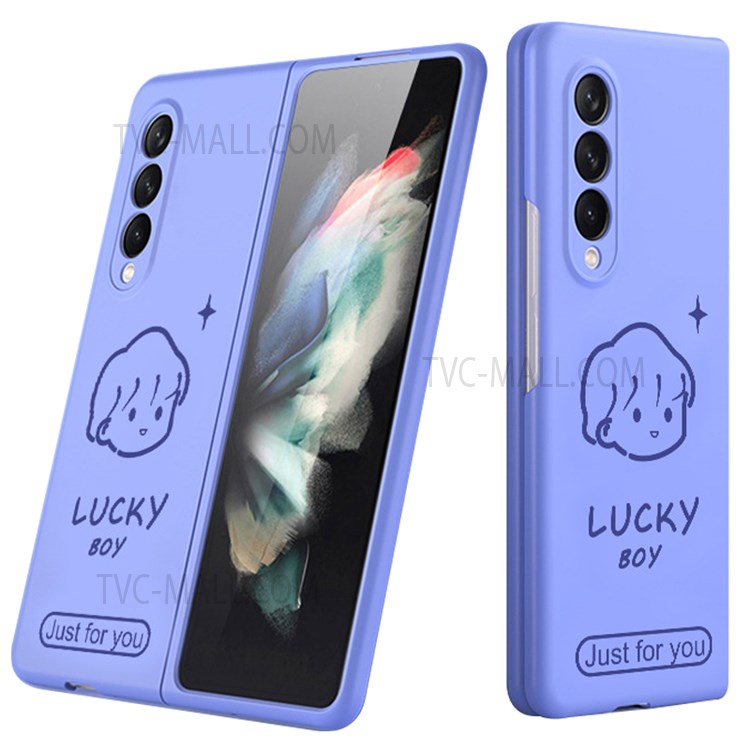 Skin-Friendly Feel PC Boy Girl Pattern HD UV Printing All-Inclusive Shockproof Cover for Samsung Galaxy Z Fold3 5G / W22 - Boy/Purple-1