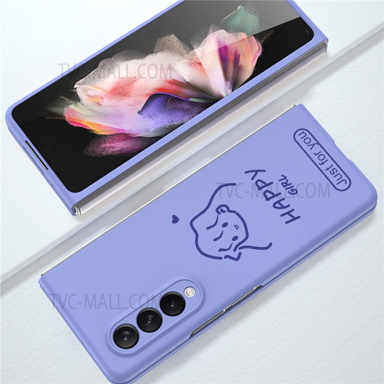 Skin-Friendly Feel PC Boy Girl Pattern HD UV Printing All-Inclusive Shockproof Cover for Samsung Galaxy Z Fold3 5G / W22 - Boy/Purple-3